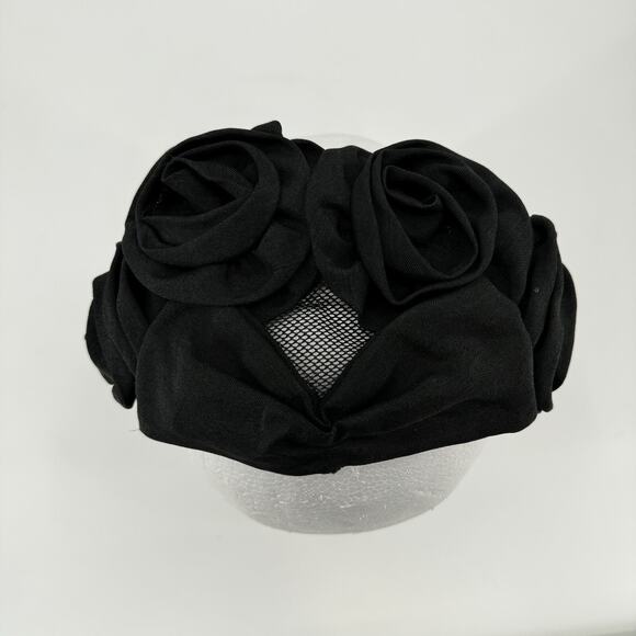 Black Fascinator Fabric Rosettes Over Mesh Form VTG Headwear main image 14